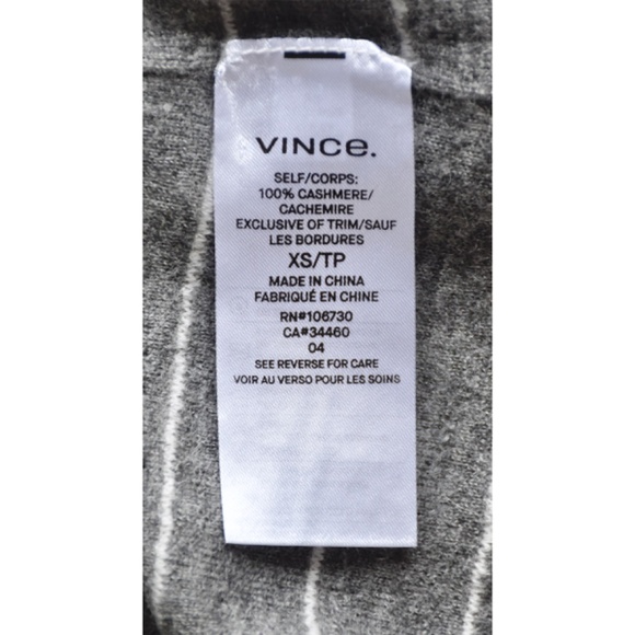 VINCE NWT 100% CASHMERE STRIPED BELL SLEEVE HEATHER STONE/STERLING SWEATER. XS - Picture 14 of 15